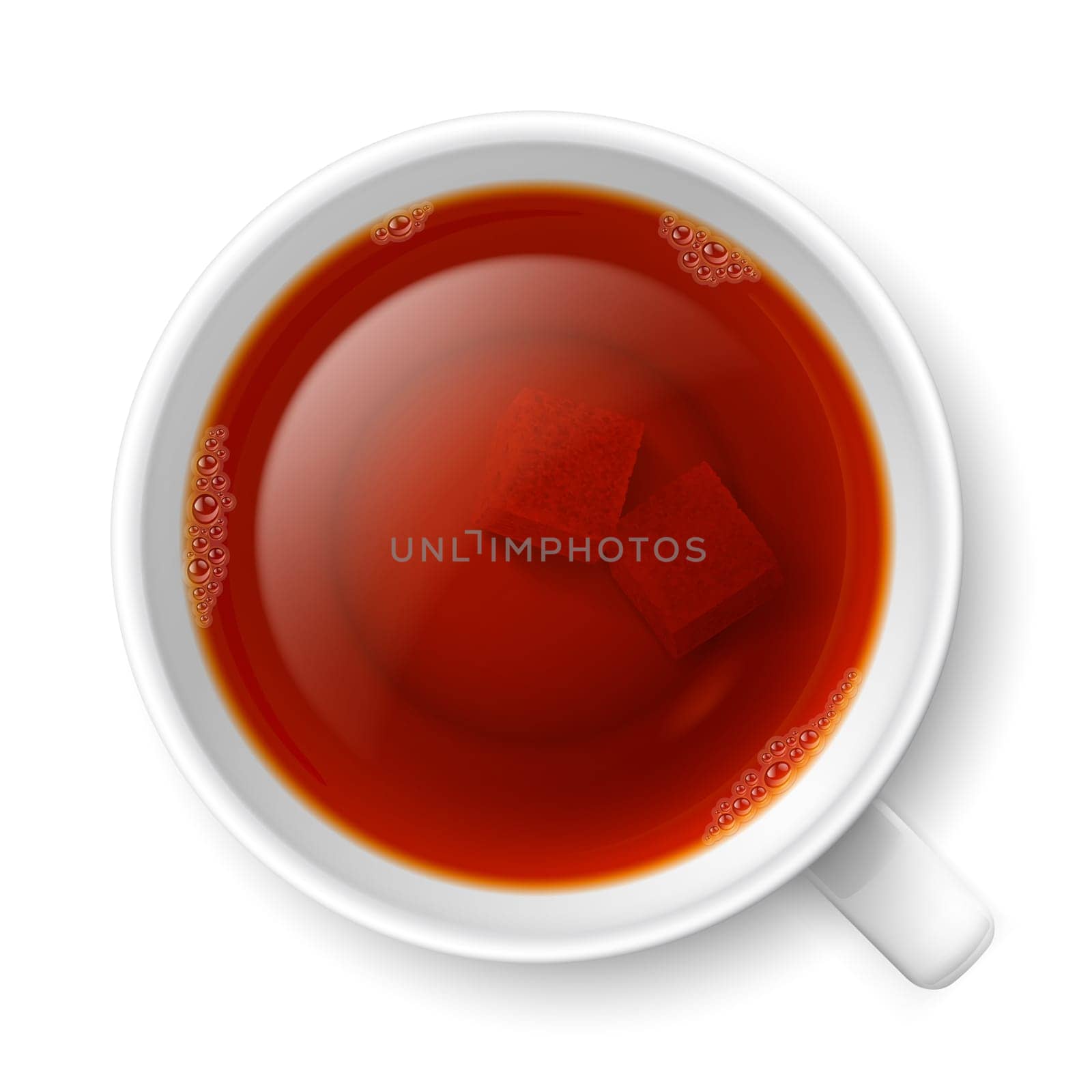 Cup of black tea with lump of cane sugar at the bottom