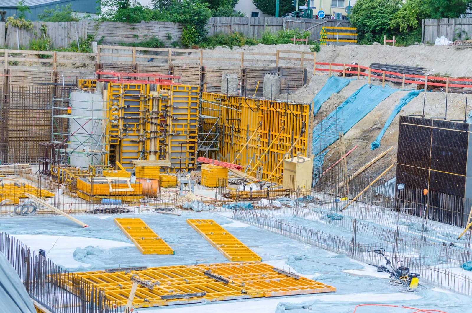 View of the foundation of a large construction site.