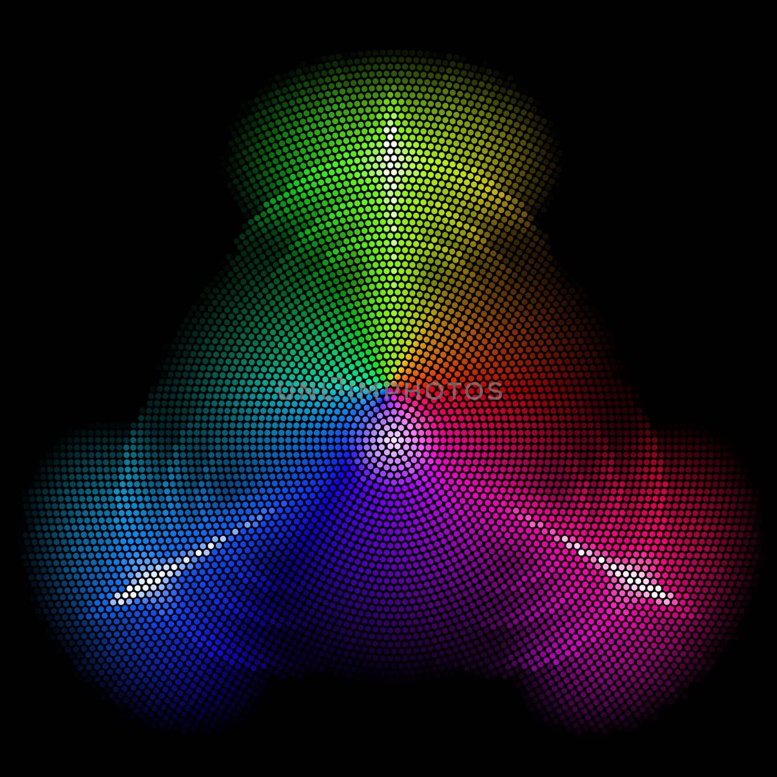 Triangular different colored mosaic on the black backdrop.