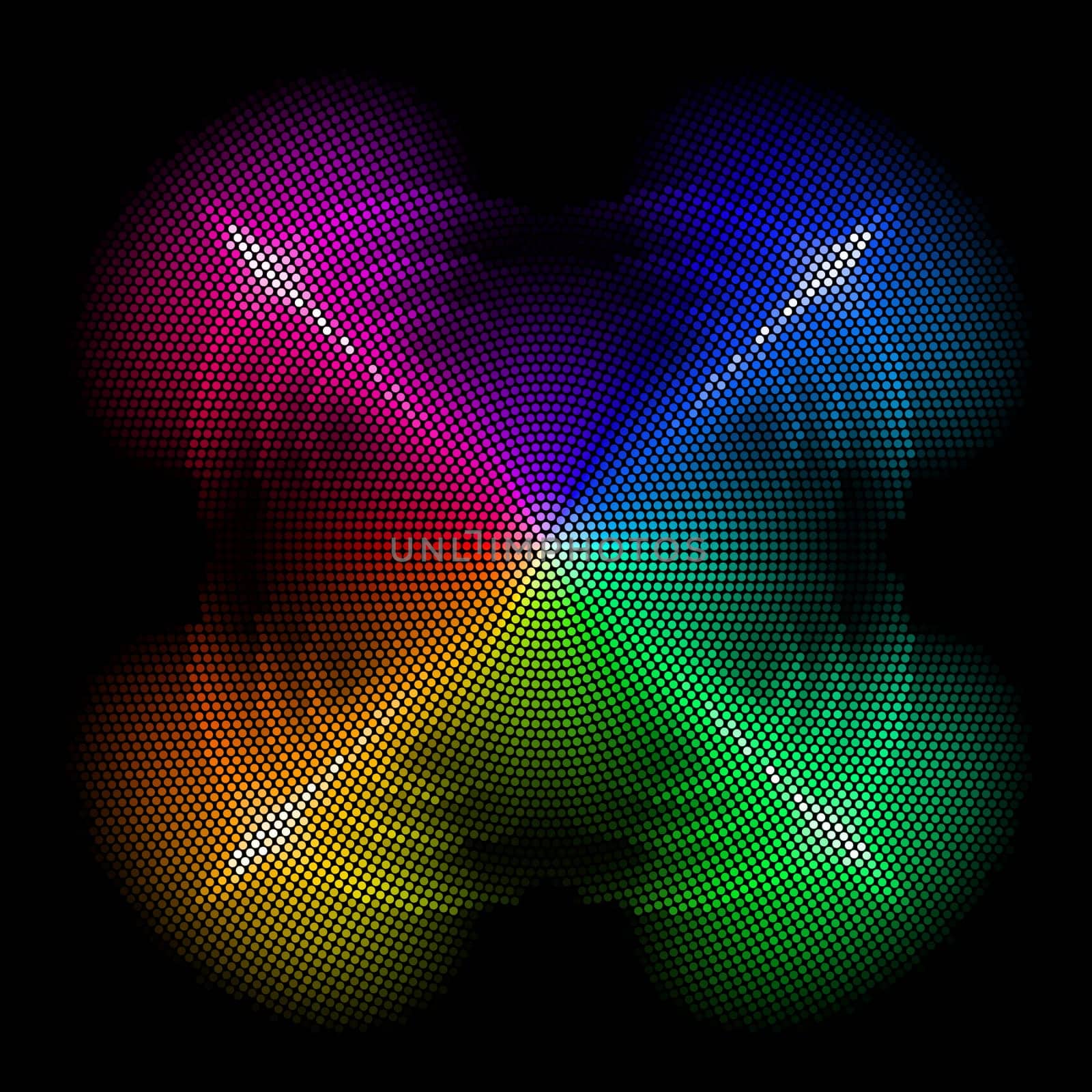Quadrangular multicolored mosaic on the black background.