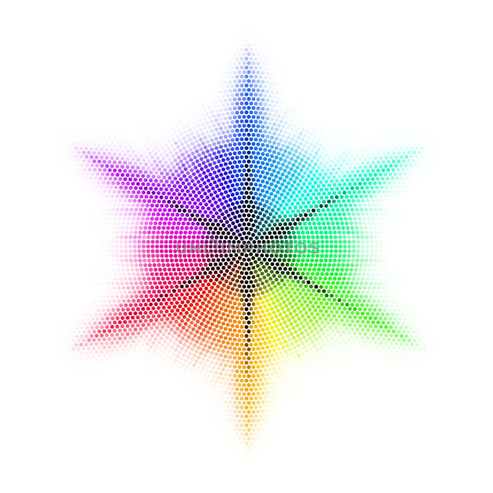 Different colored mosaic with six rays. Rainbow.