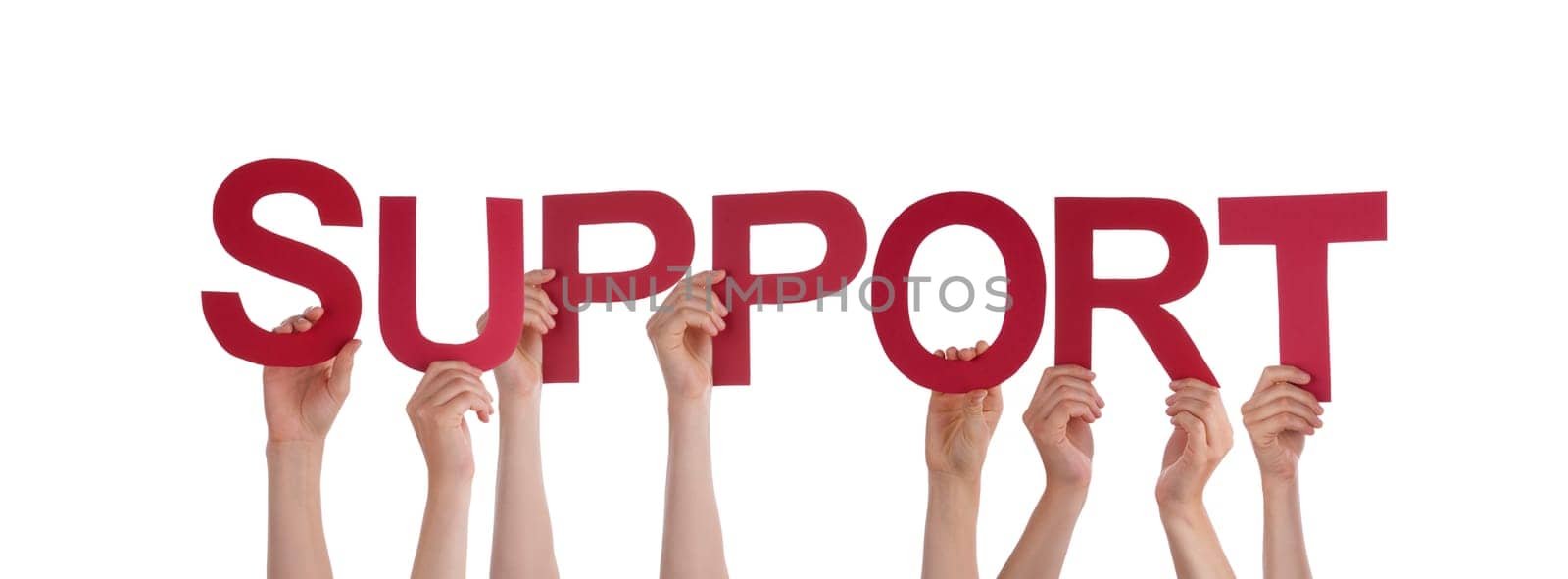 Many People Holding the Red Word Support, Isolated