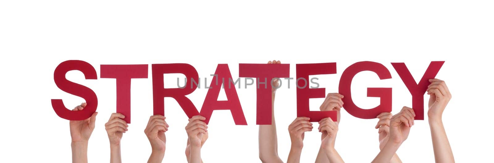 Many People Holding the Red Word Strategy, Isolated