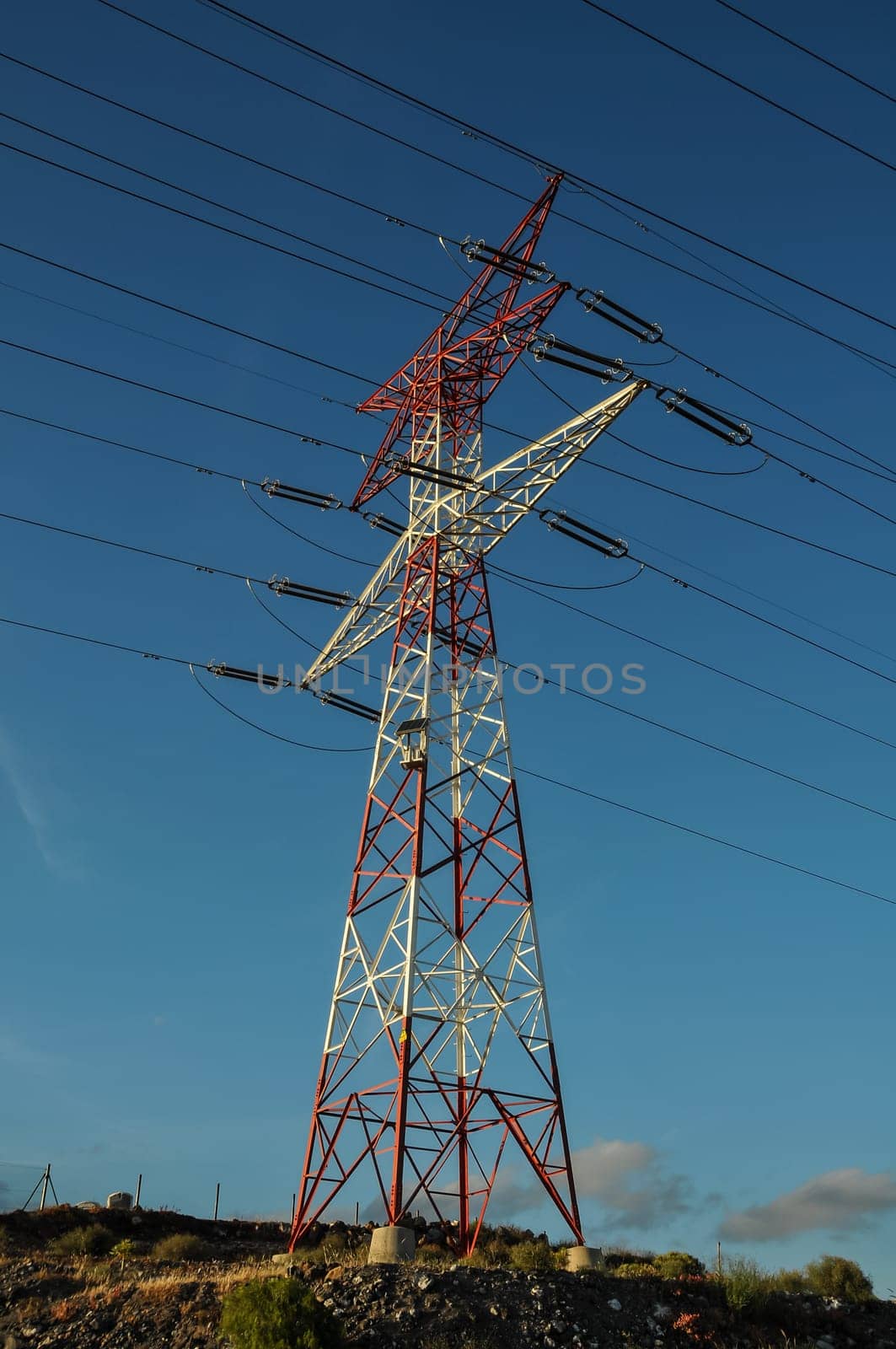 Energy Electricity Power Pylon on a Blue Sky
