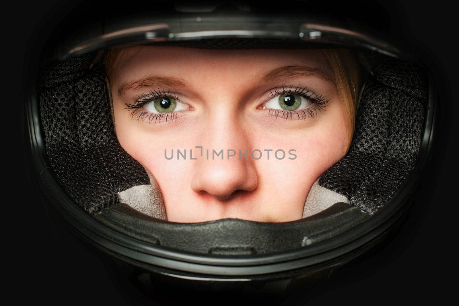 Face with protective helmet