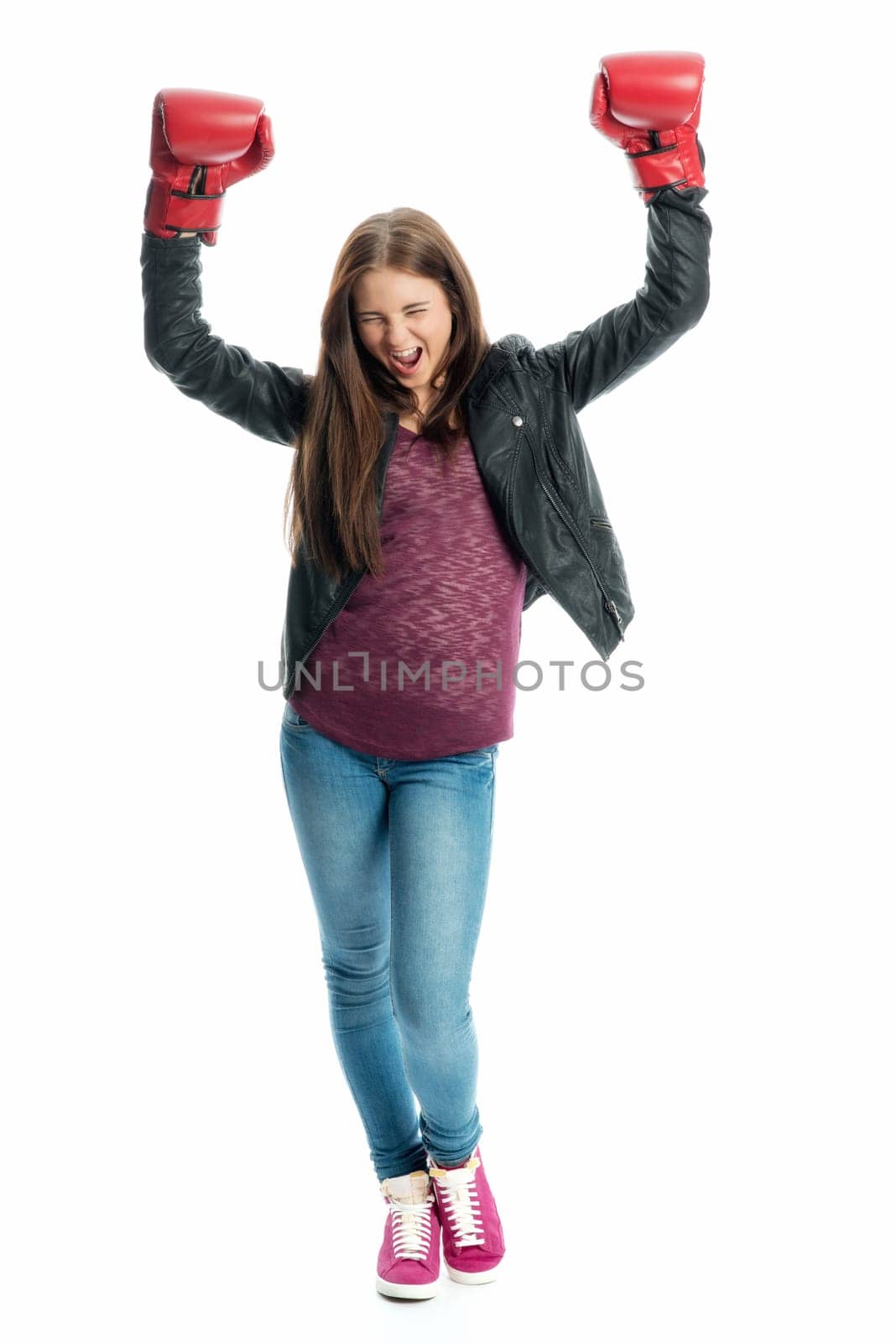 Young girl with boxing gloves
