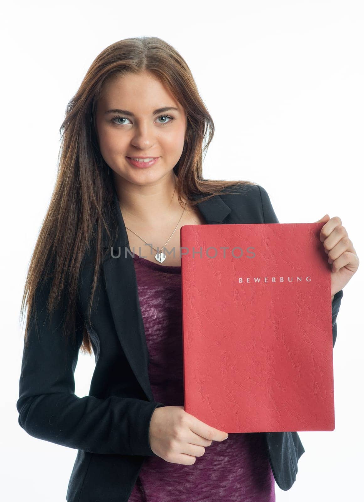 Young girl with application folder