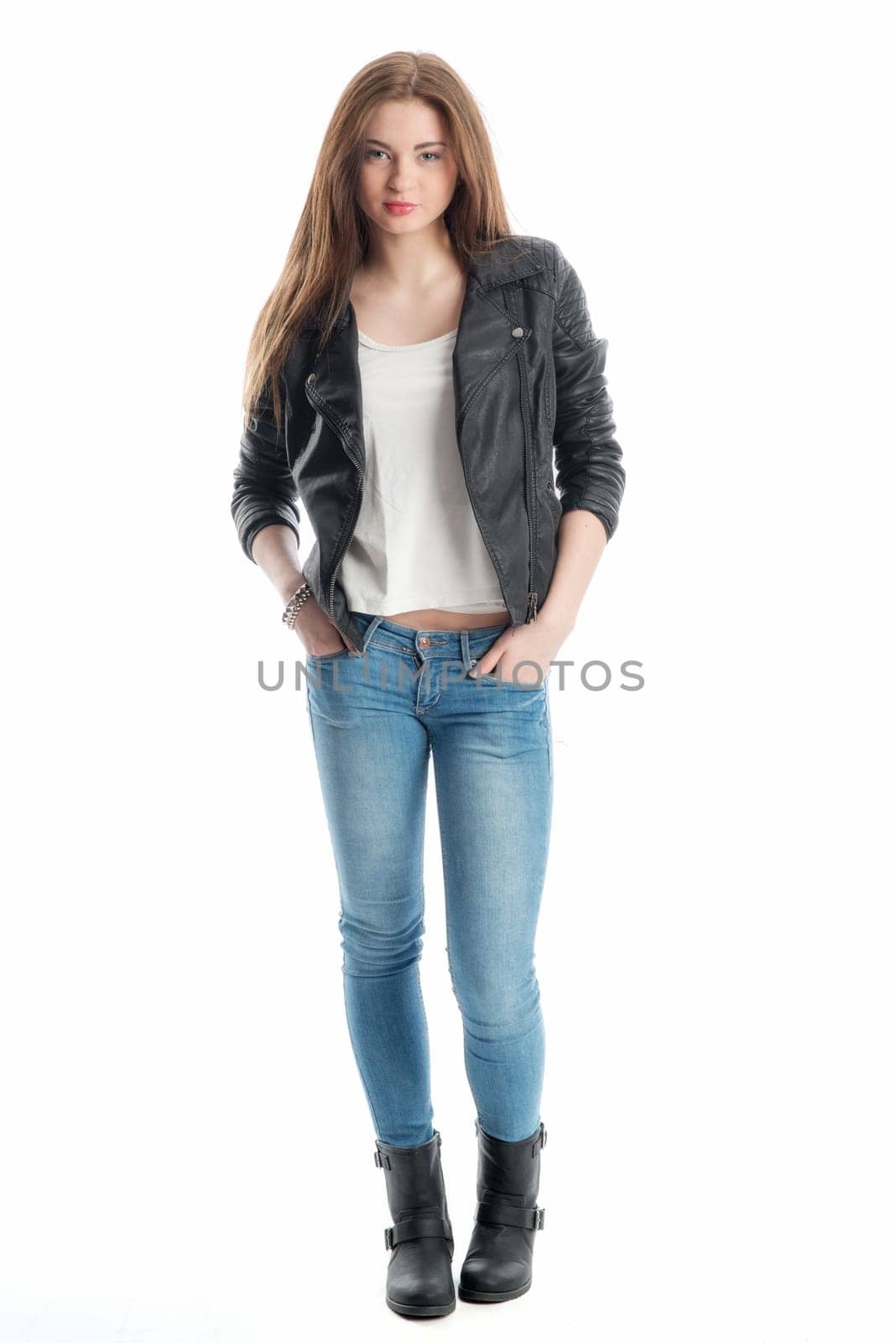 Young girl in leather jacket