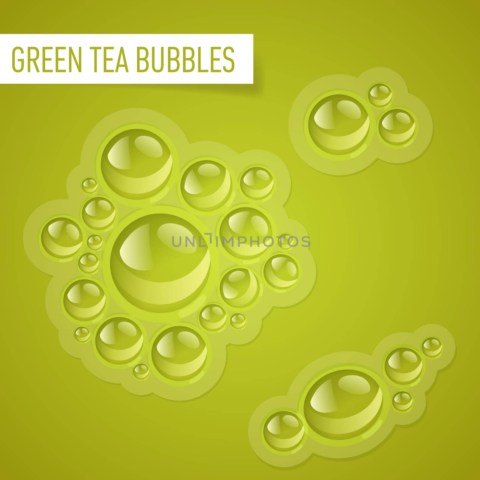 Bubbles of green tea on a yellow green background