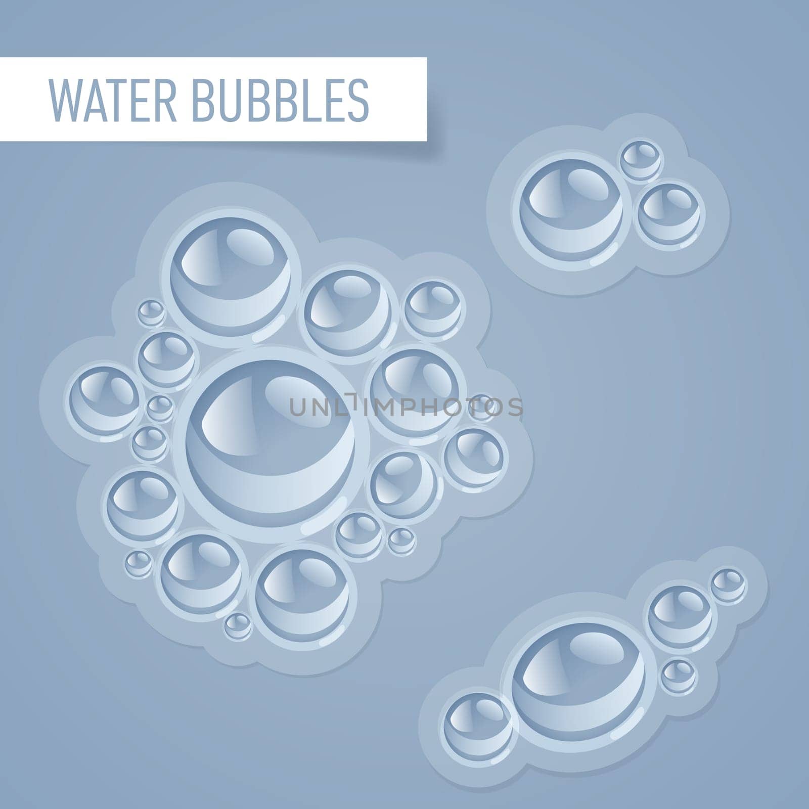 Bubbles of water on a light steel blue colour background