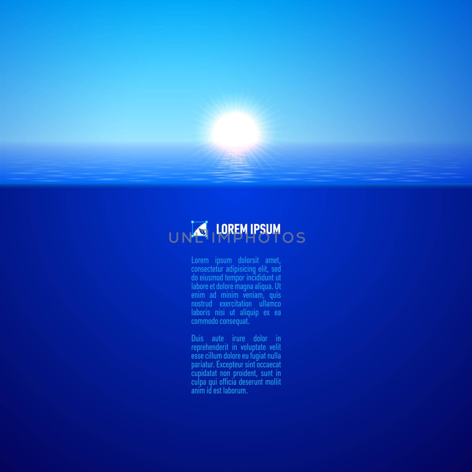Cool sunshine over calm blue water surface, split view