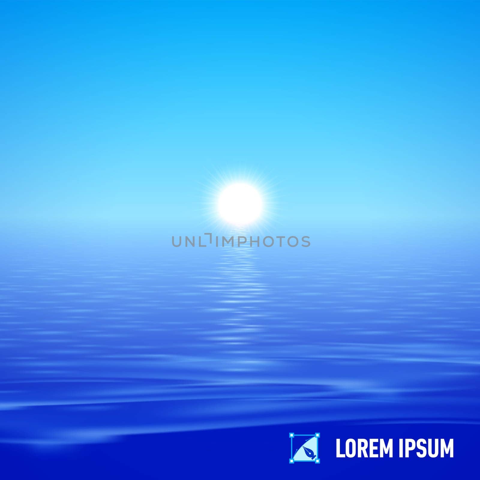Sunshine over deep blue water surface, split view