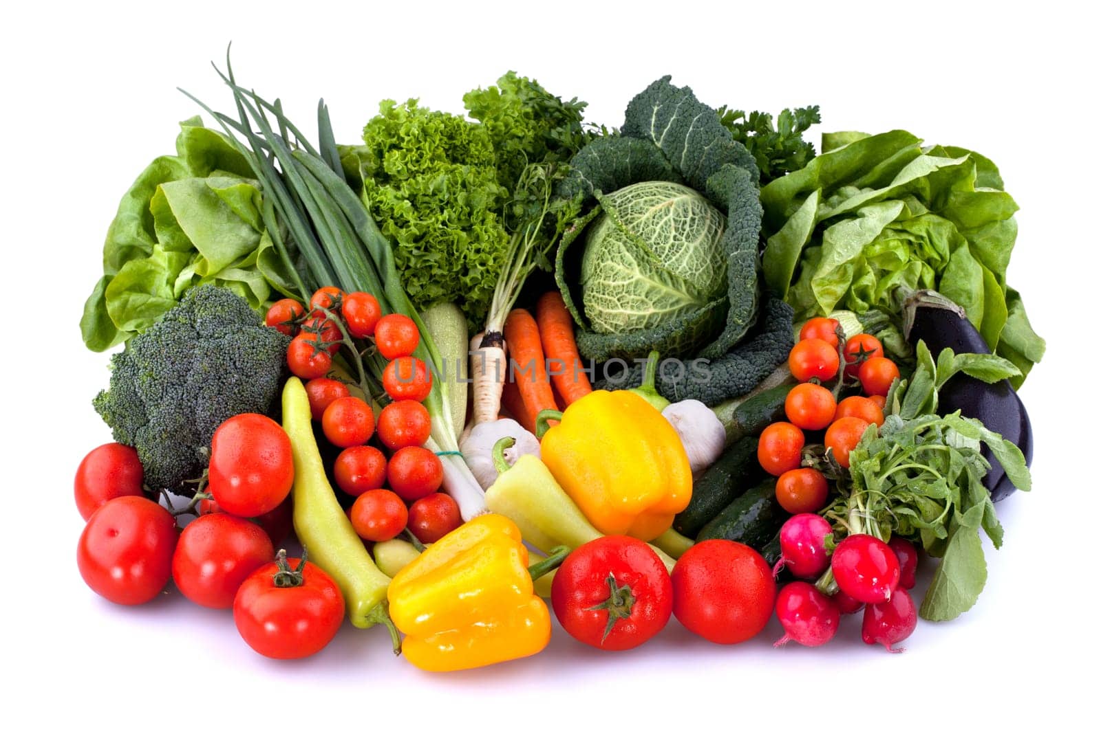 Collection of fresh vegetables isolated on white background.