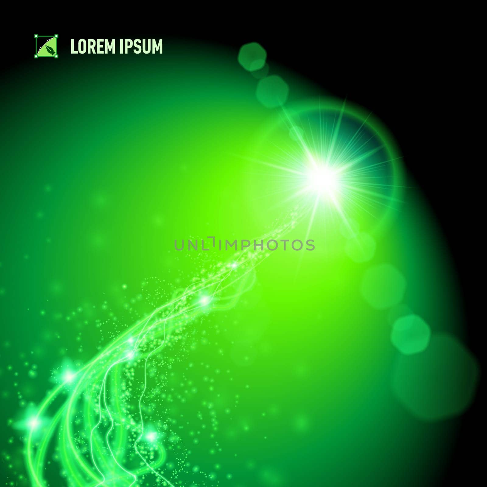 Twisted energy lines coming from a distant green star