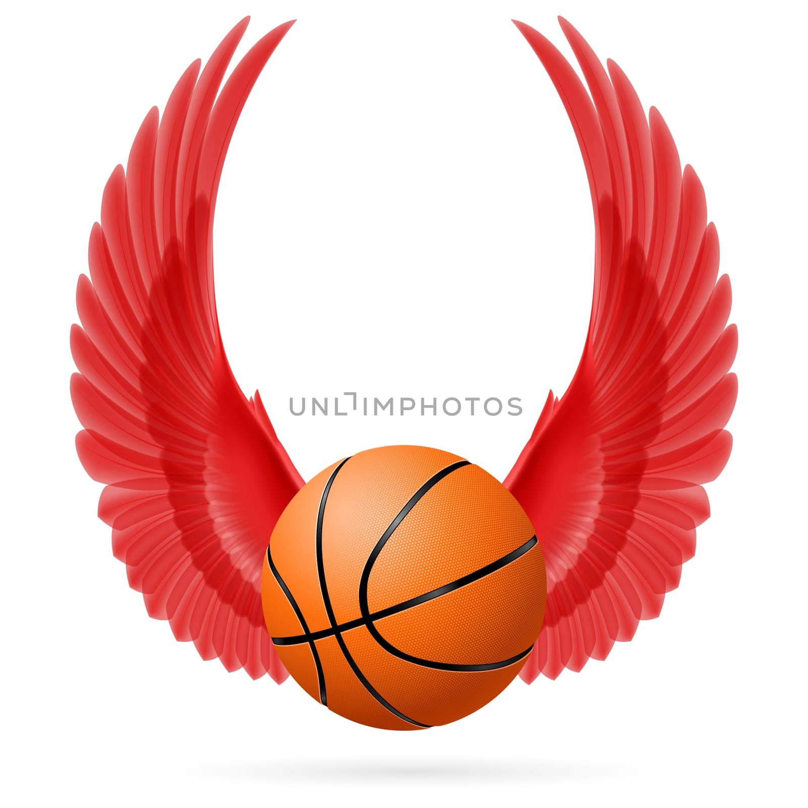 Red wings with  basketball  on  white background