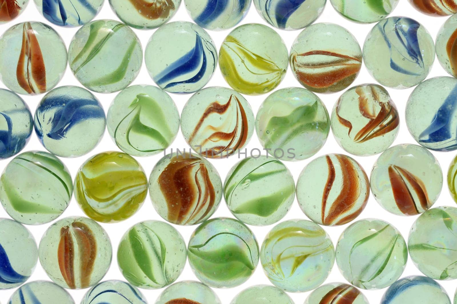A close up shot of glass marbles