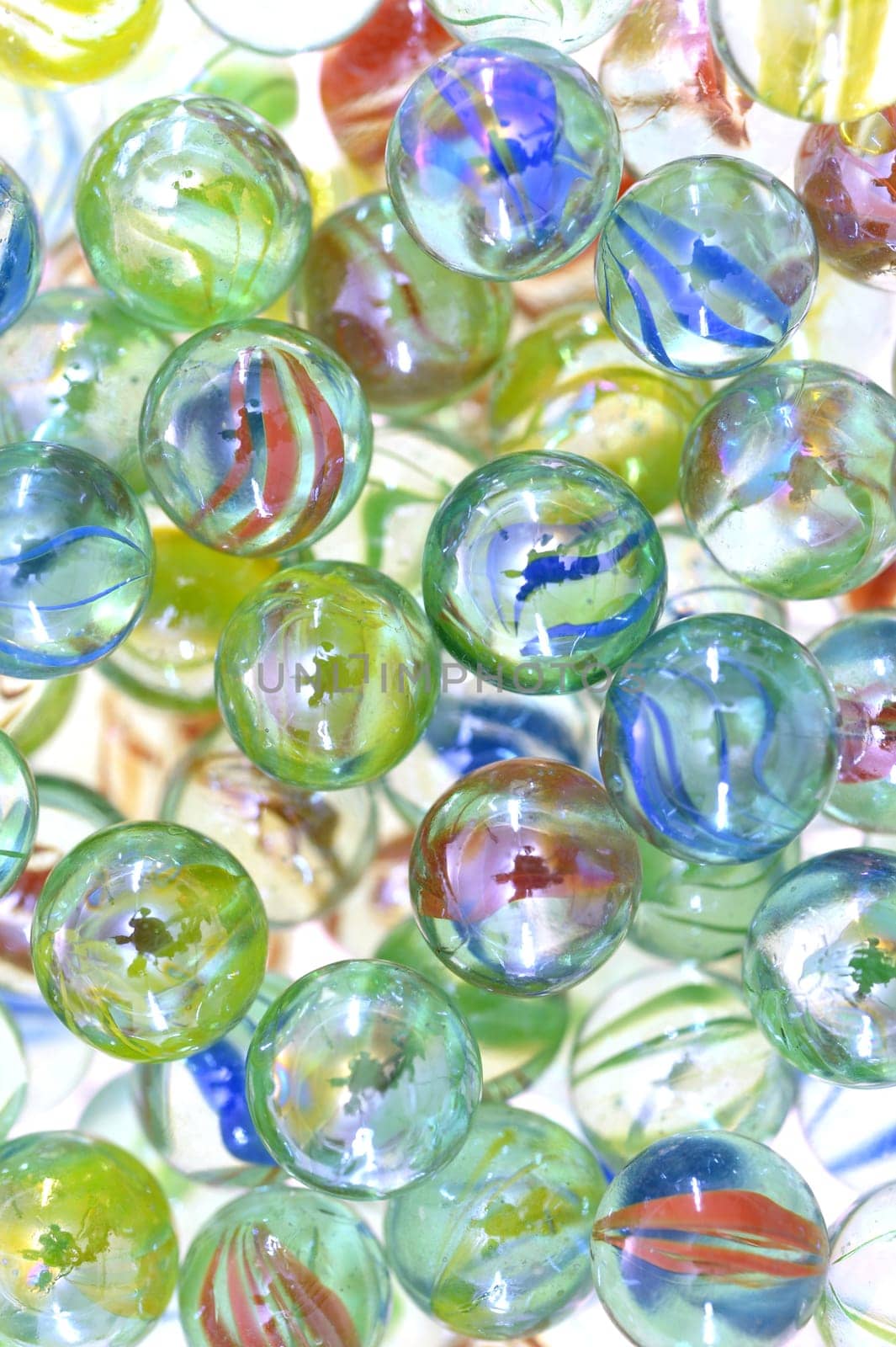 A close up shot of glass marbles