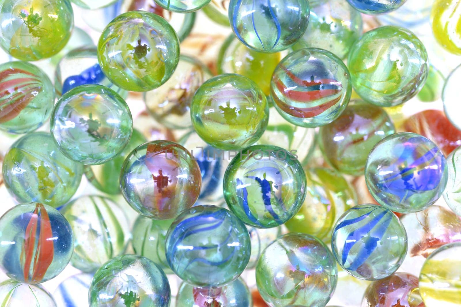 A close up shot of glass marbles