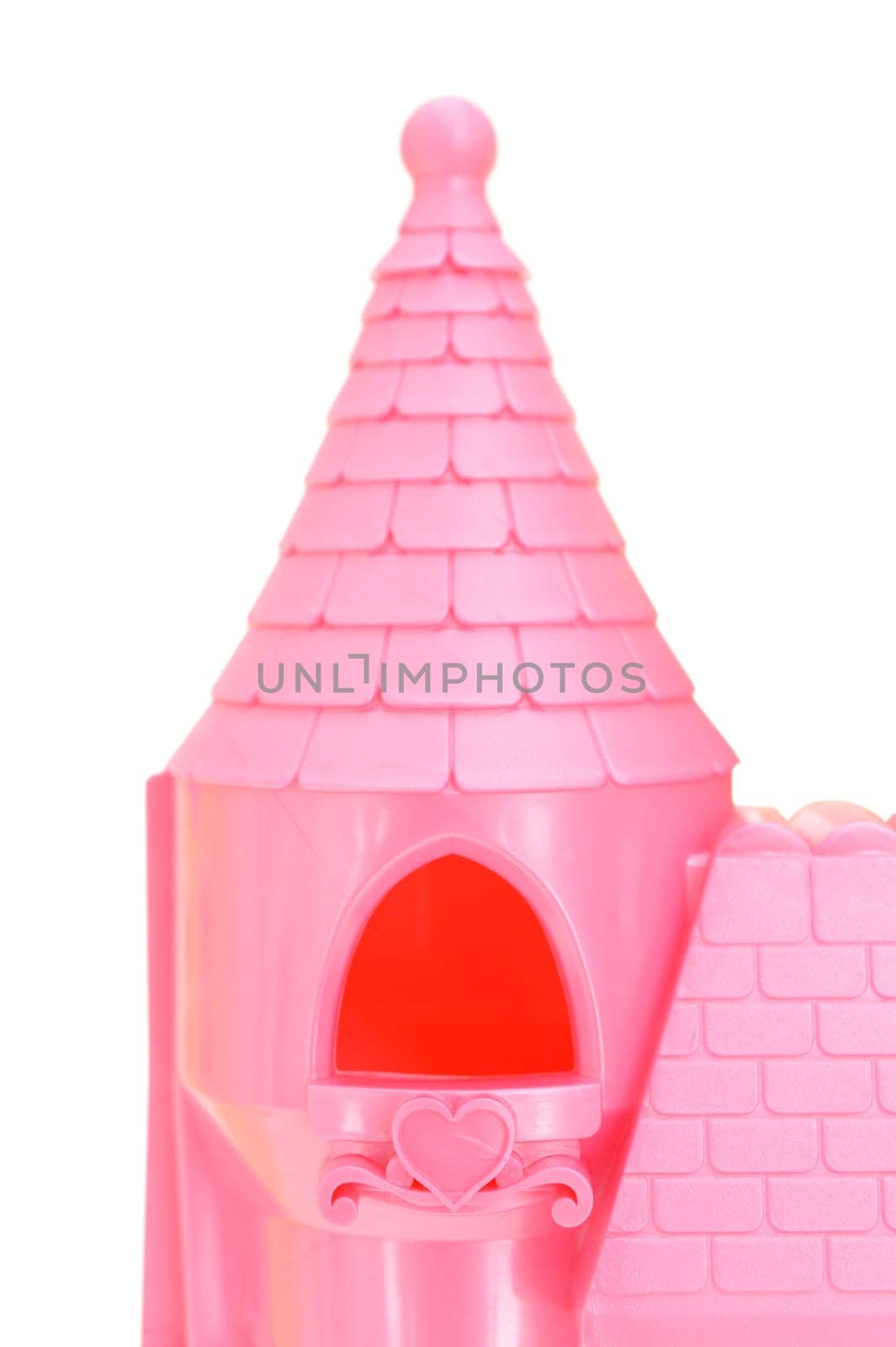 A close up shot of a toy castle