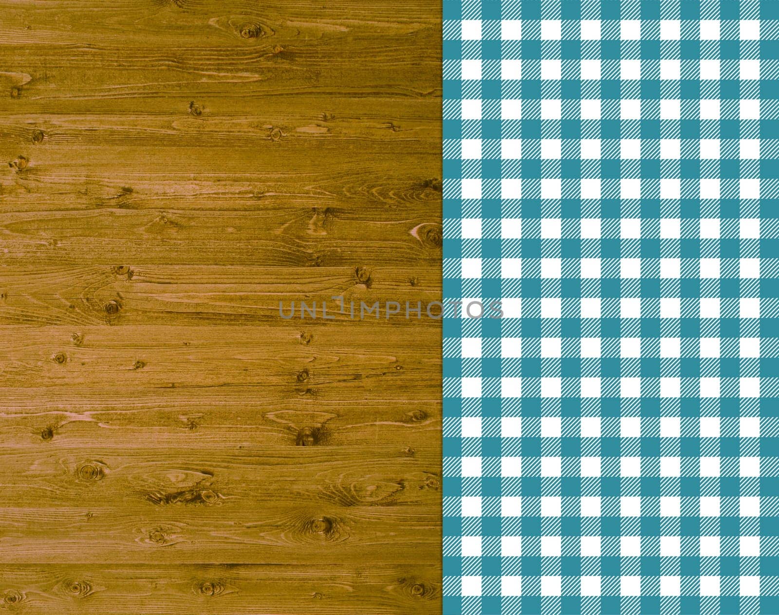 Traditional background - wood with blue and white tablecloth