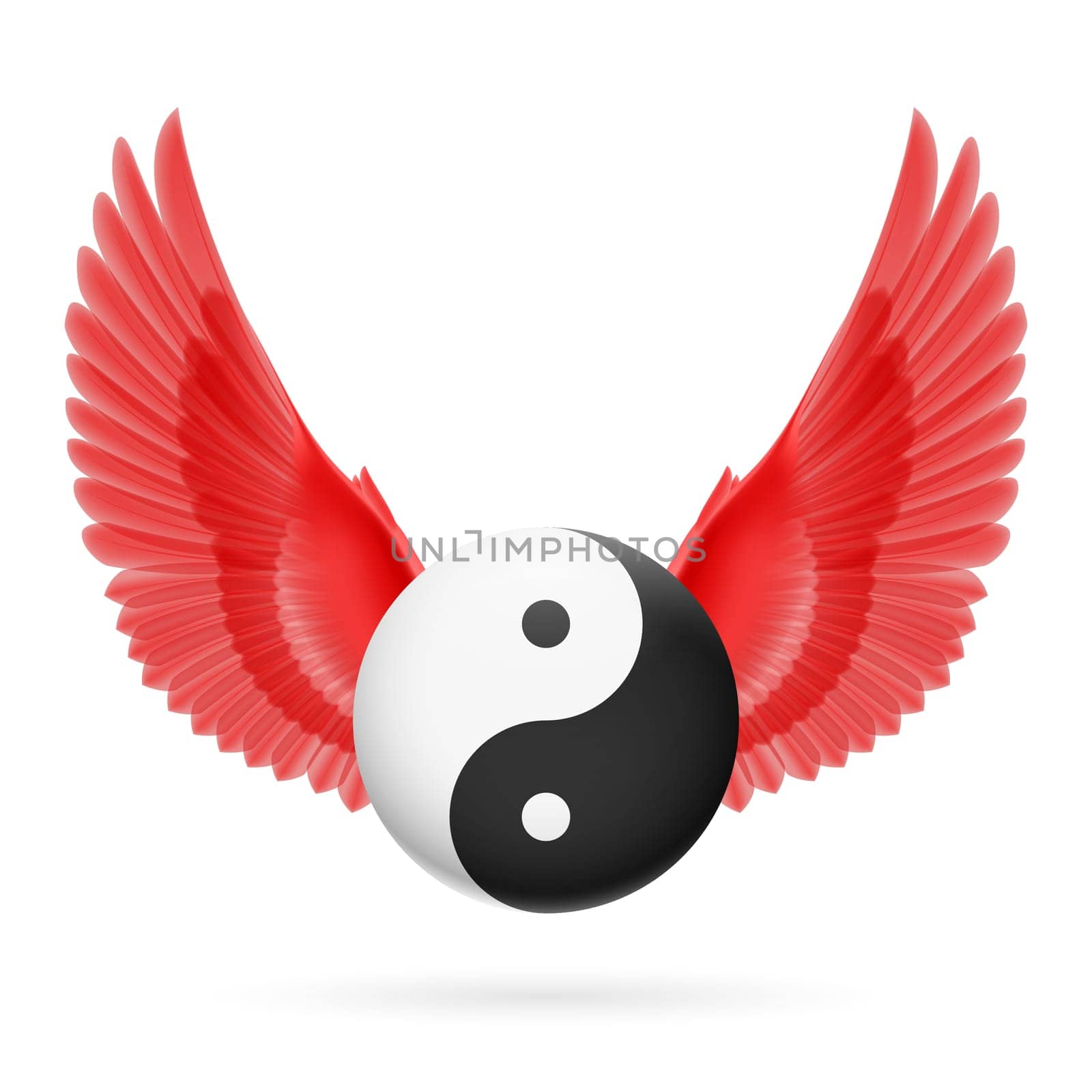 Traditional Chinese Yin-Yang symbol with red wings
