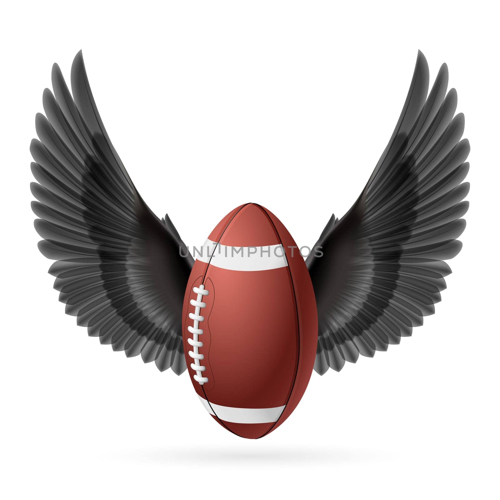 Realistic ball for American football with black wings emblem