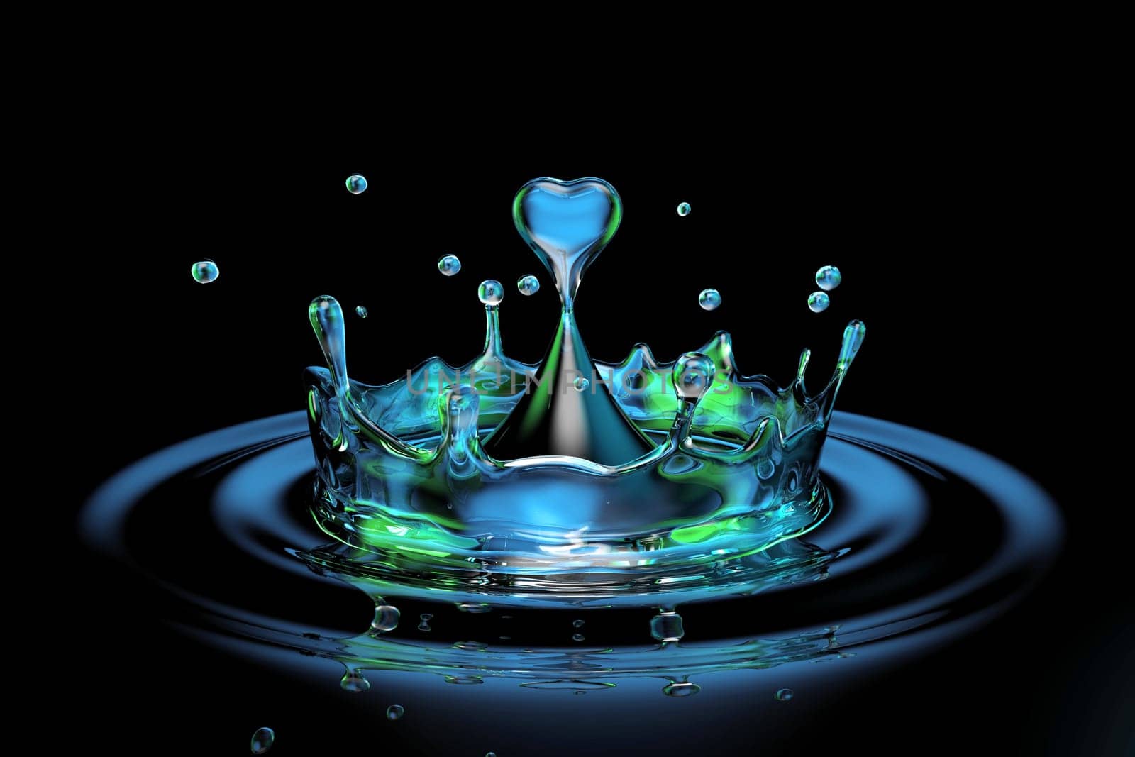 falling heart shaped water drop into the red water