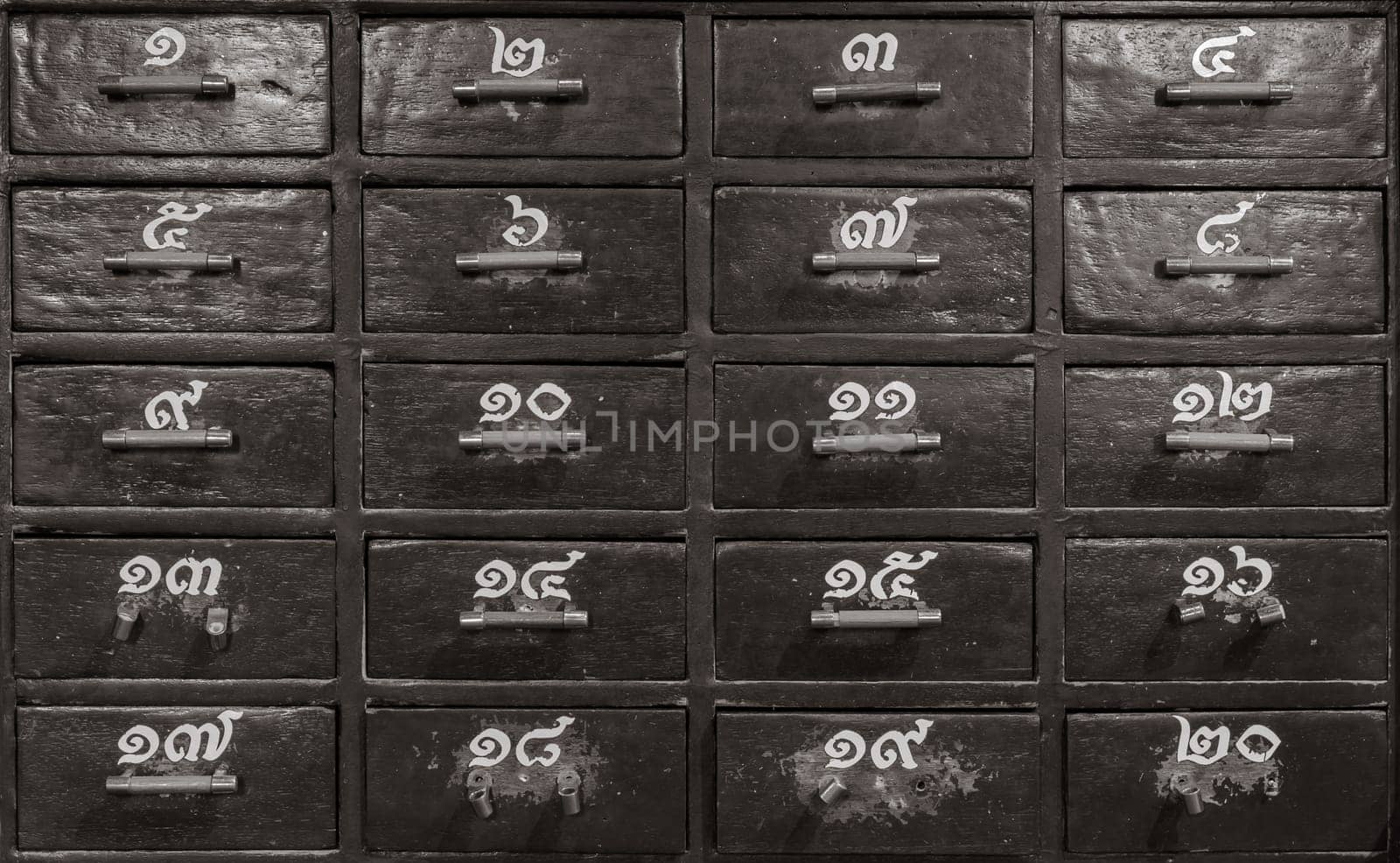 Wooden drawers with Thai numberals