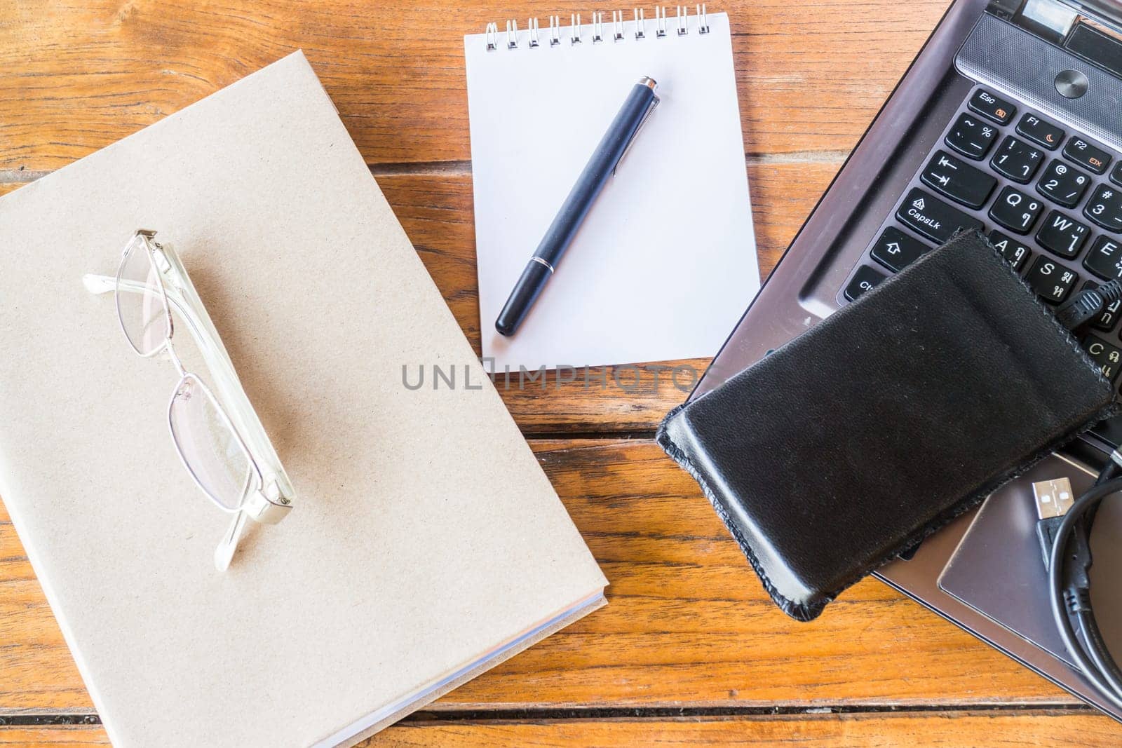 Working table with computer and stationary, stock photo