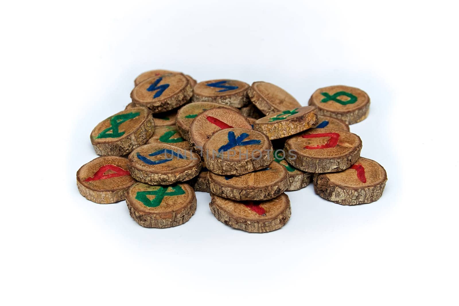 Set of oak runes, an ancient alphabet known as the futhark on white..Note