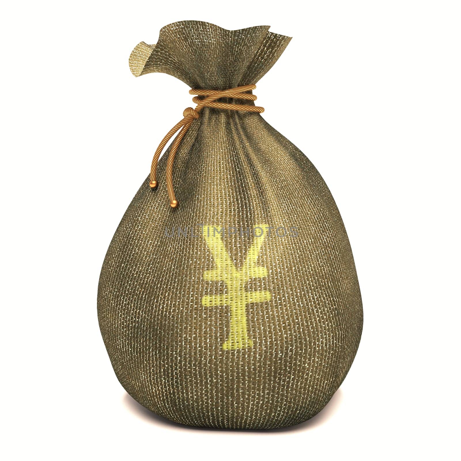 Bag full of money with sign of Yen. Clipping path included.