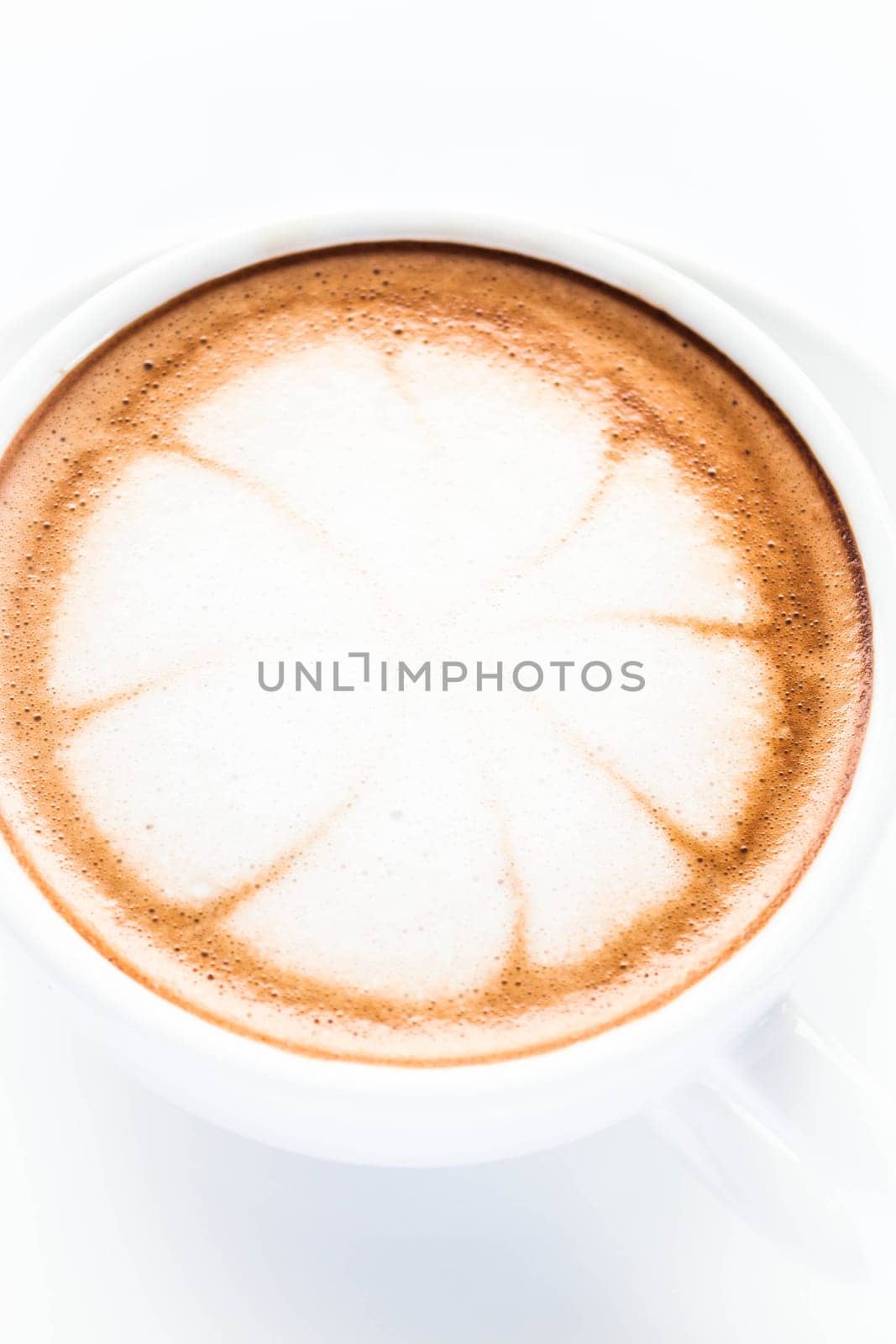 Close up hot cafe mocha isolated on white background