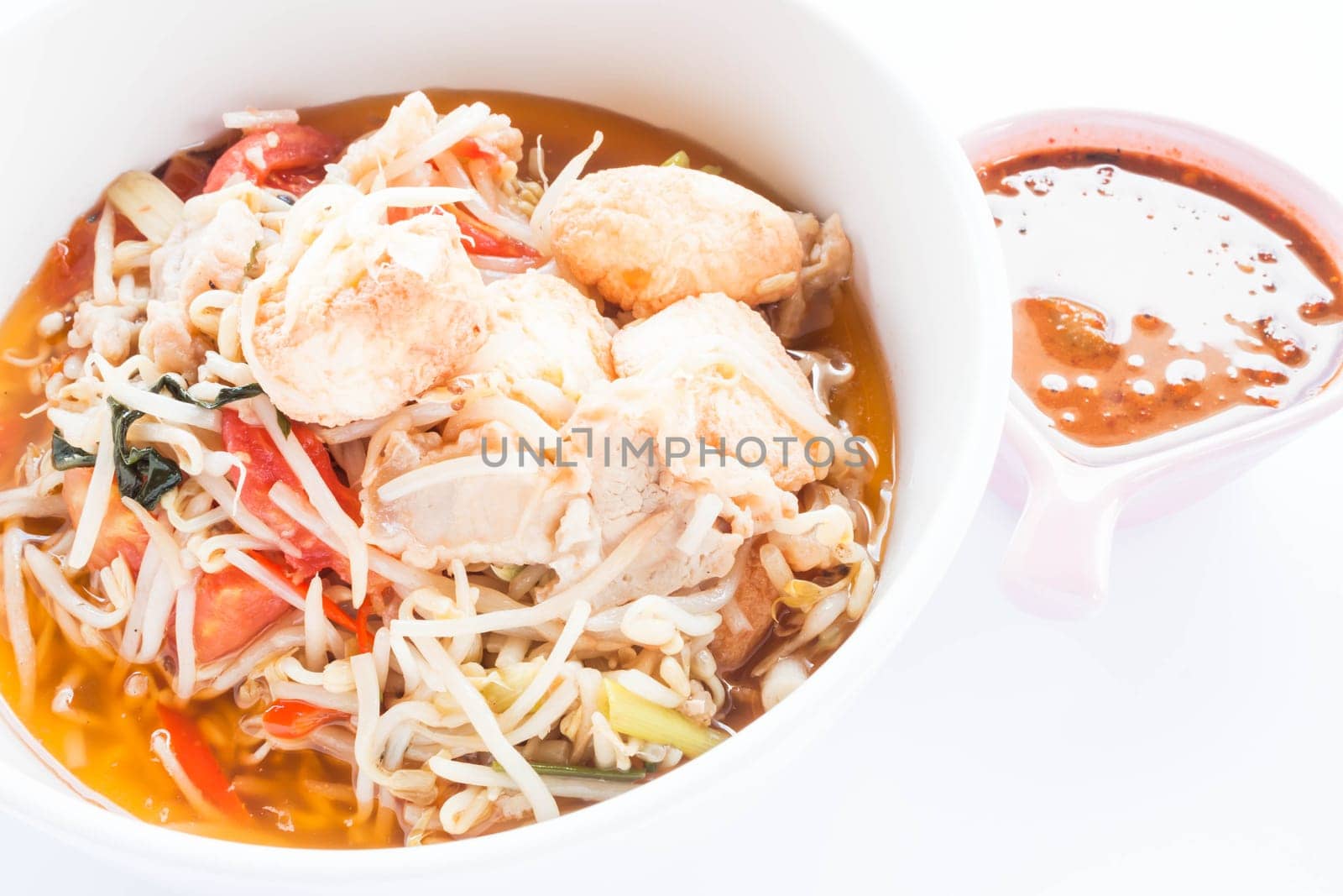 Stir fry bean sprout with tofu and spicy sauce, stock photo