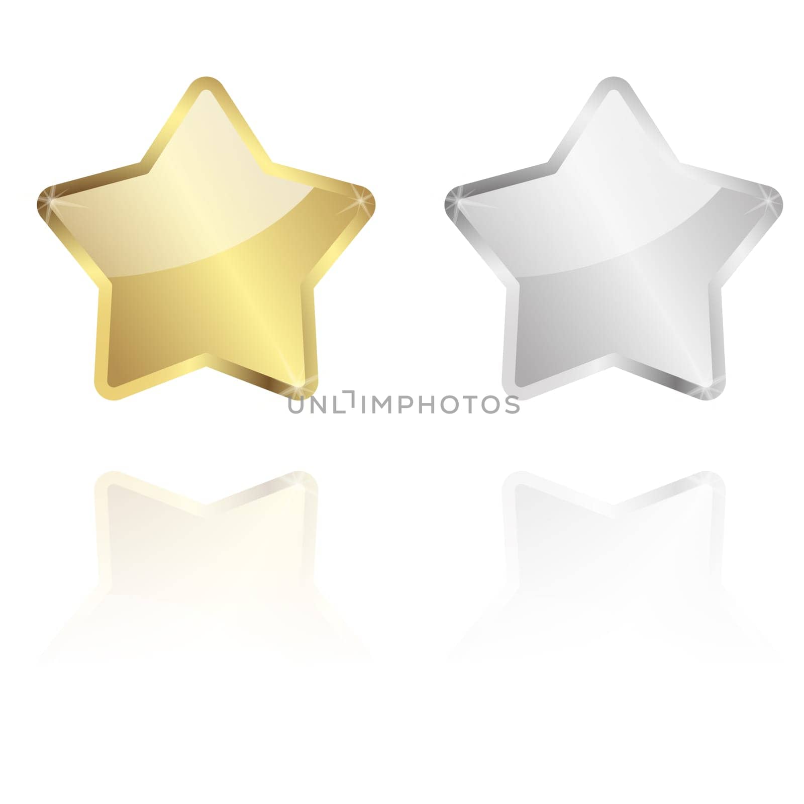 vector of golden and silver star with reflection