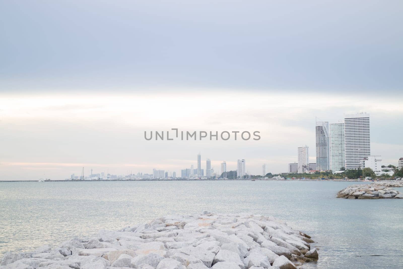 Group of towers near seashore, stock photo