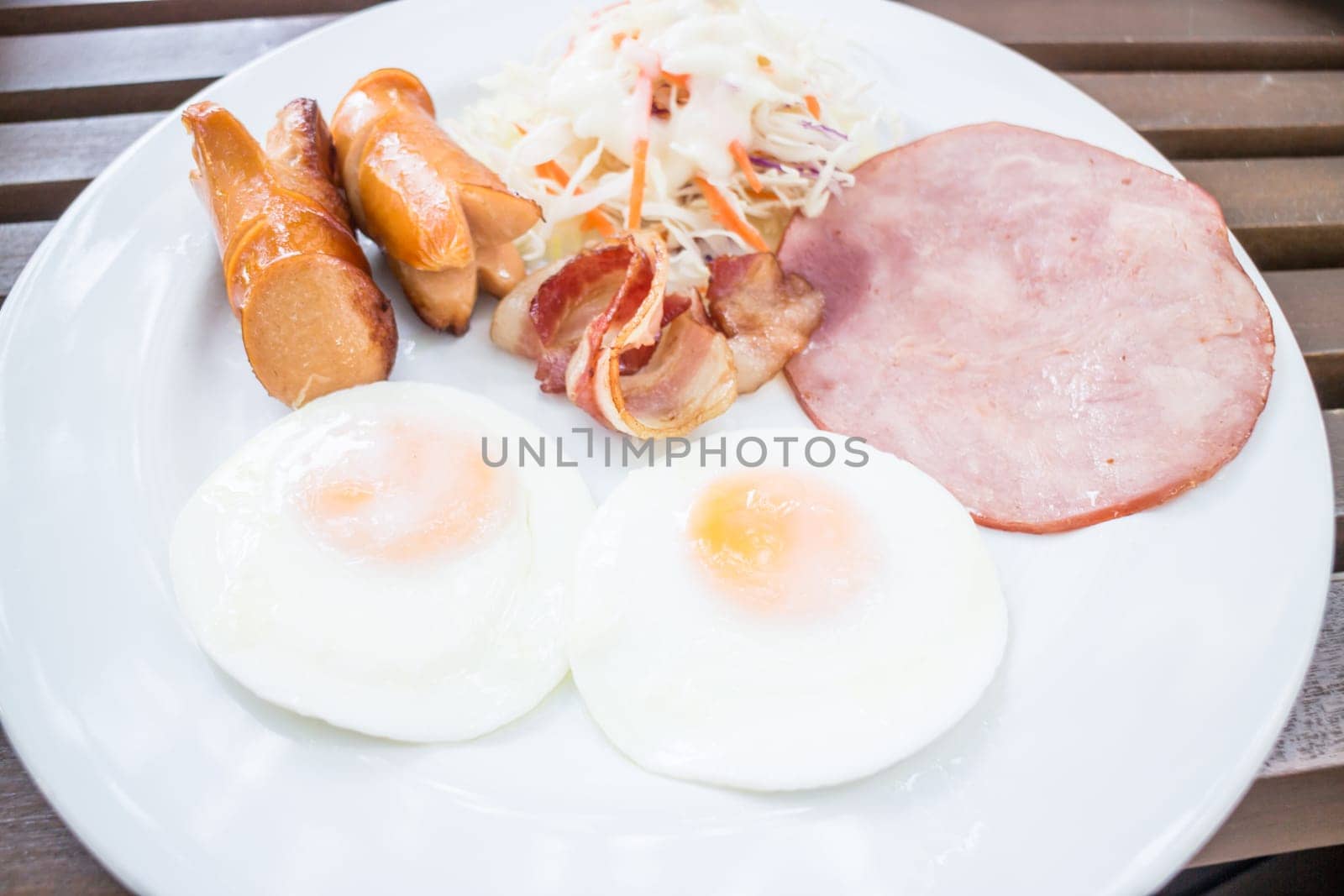 Plate of breakfast with star eggs, stock photo