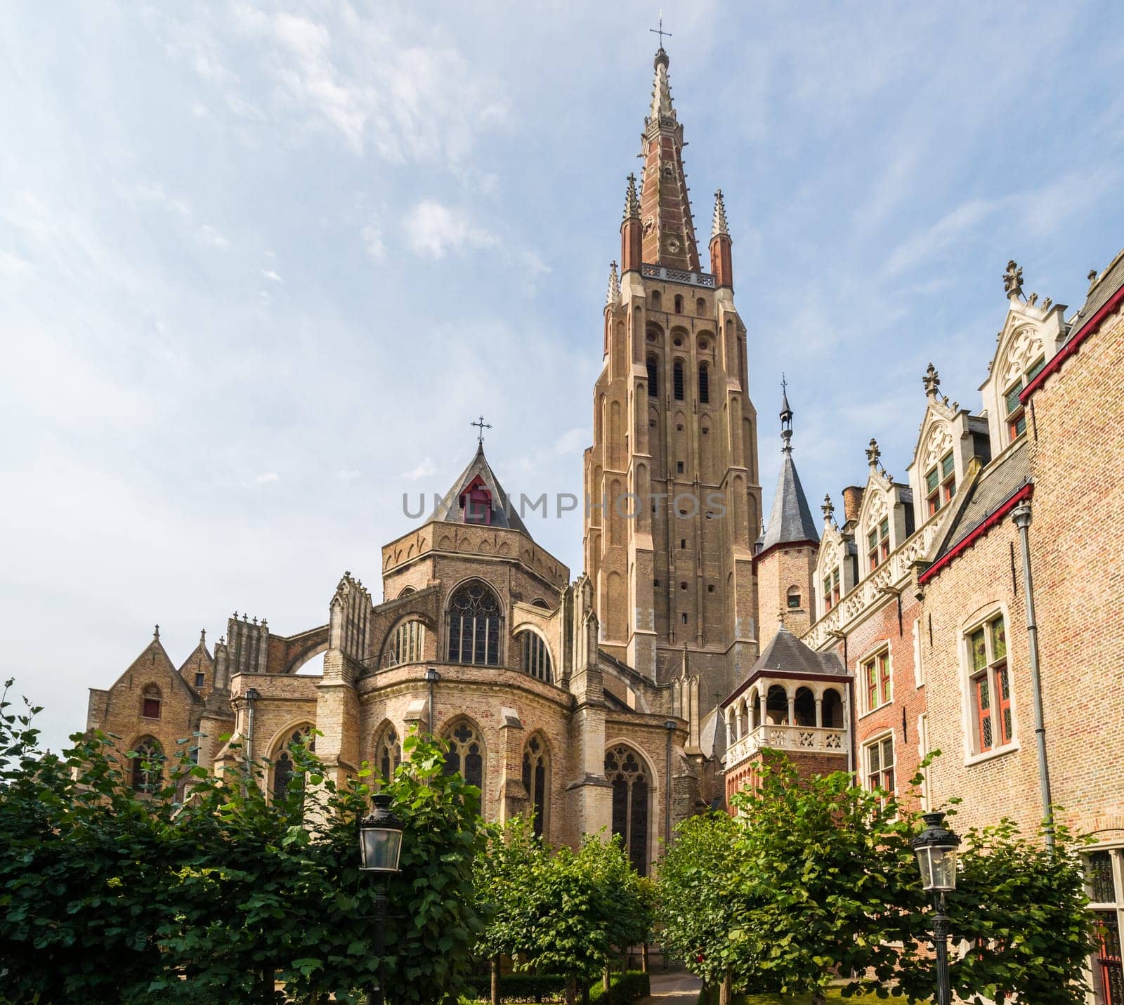 Afternoon view of the beautiful, medieval Church of Our Lady in Bruges, Belgium