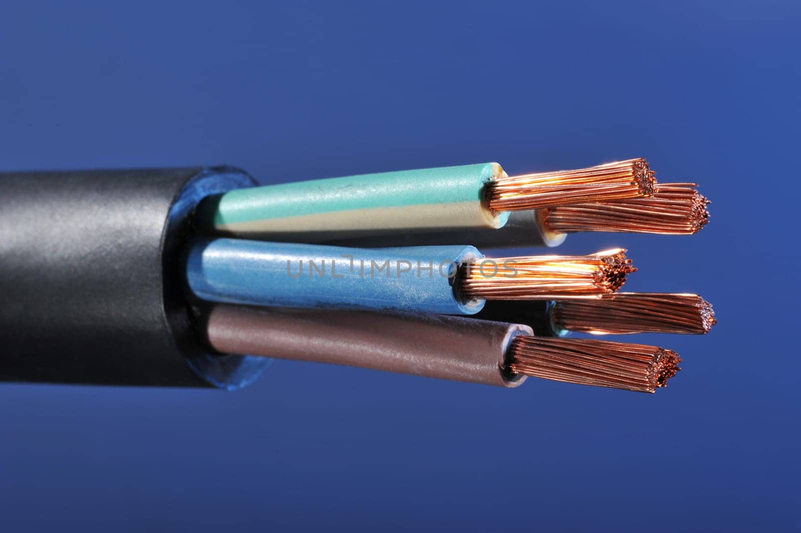 Macro detail of a stripped power cable