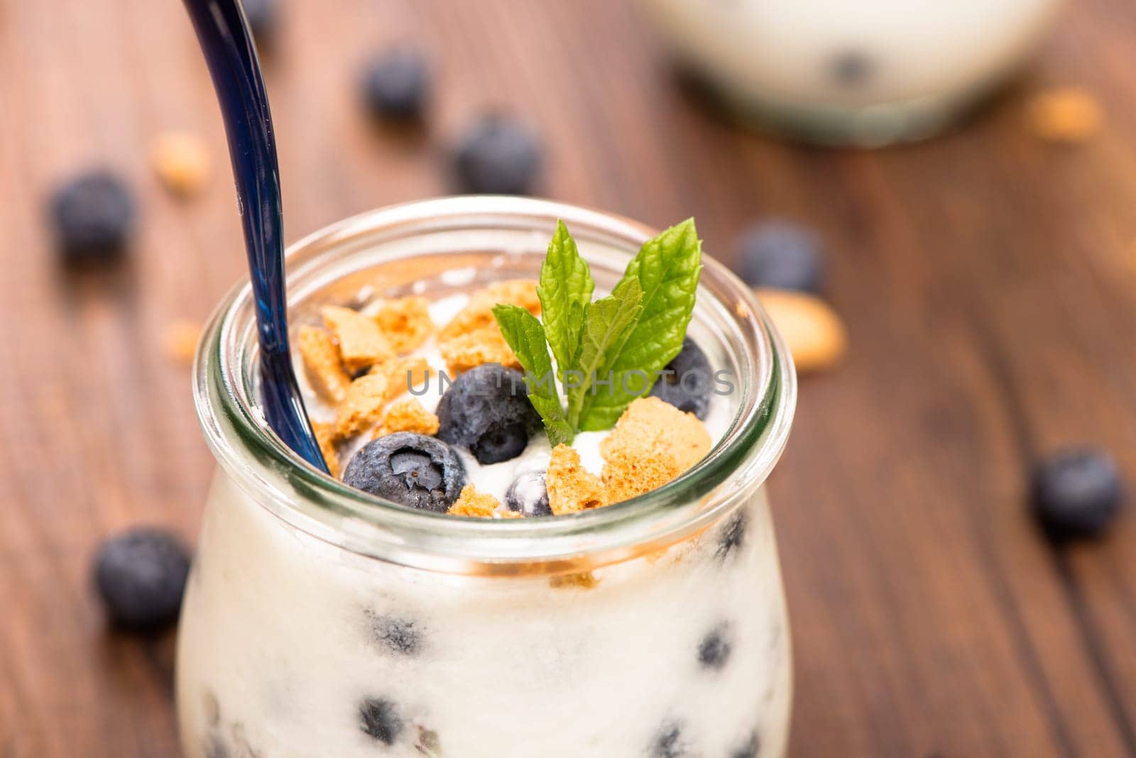 Fresh yoghurt with blueberries and mint