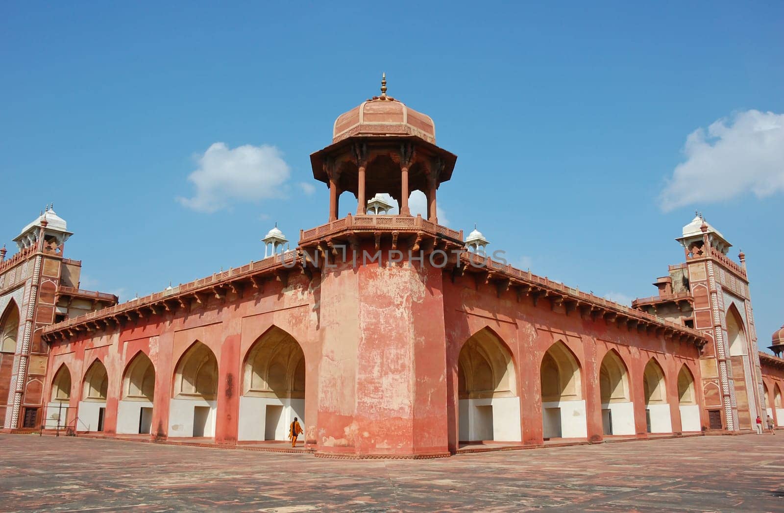 Red sandstone Akbar's tomb in Agra, India