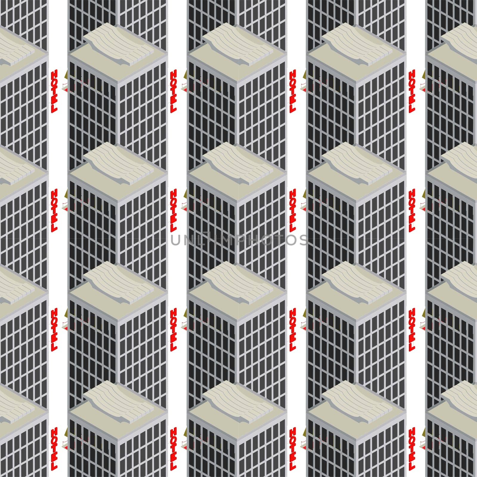 Seamless pattern with a isometric hotels over white background