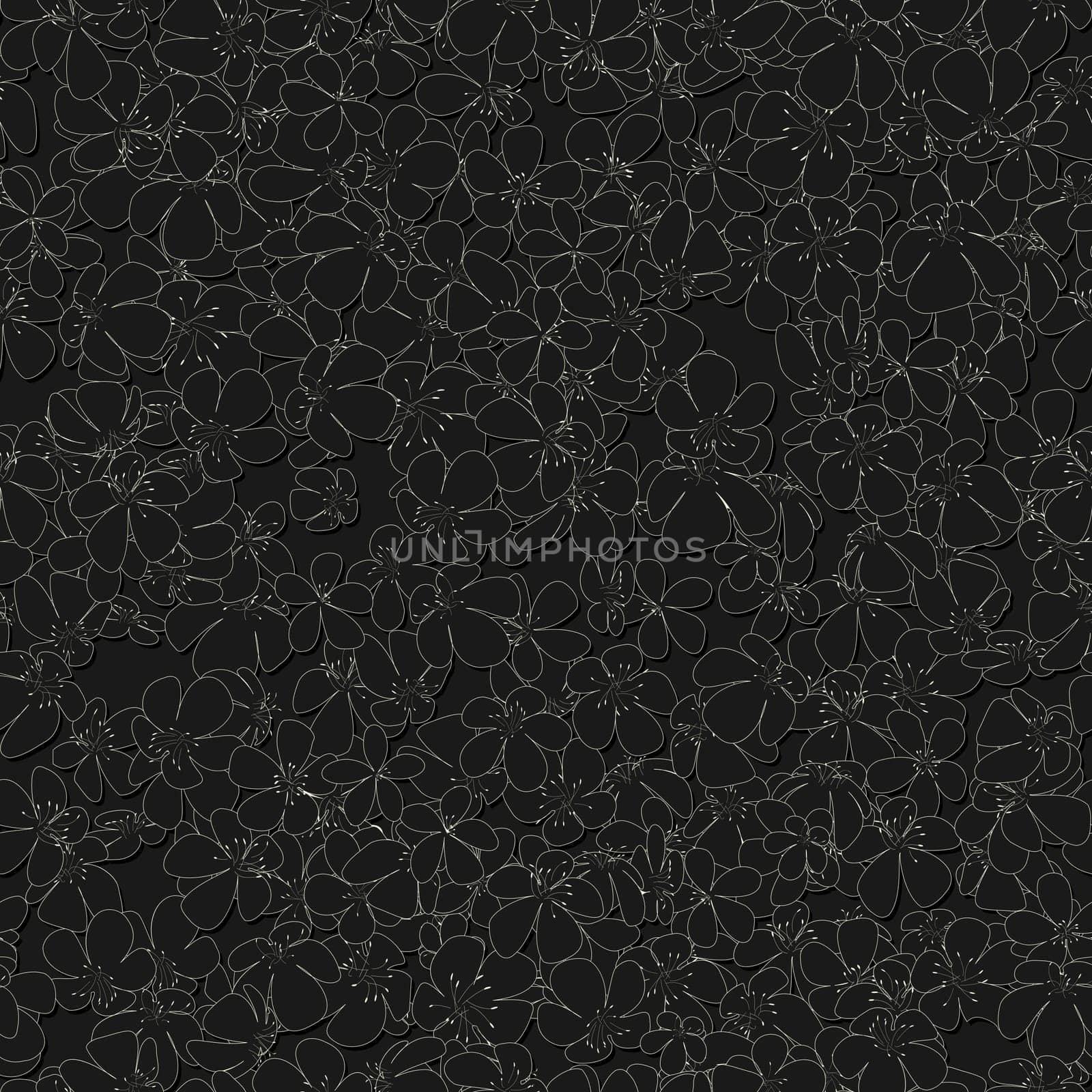 Seamless black and white pattern with flowers