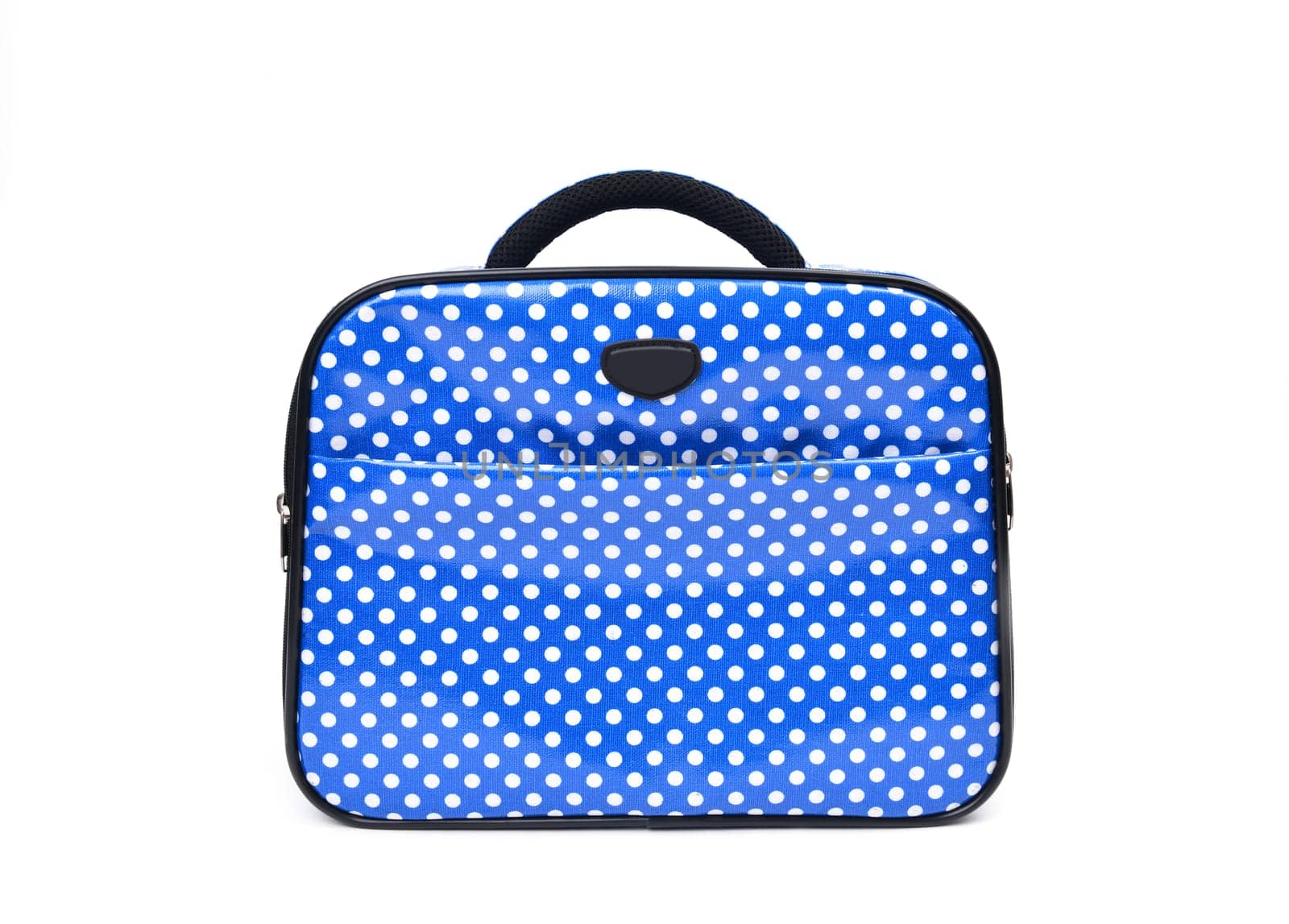 handle blue travel bag isolated on white background