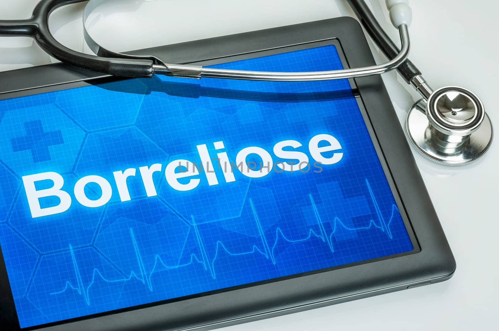 Tablet with the diagnosis of Lyme disease on display