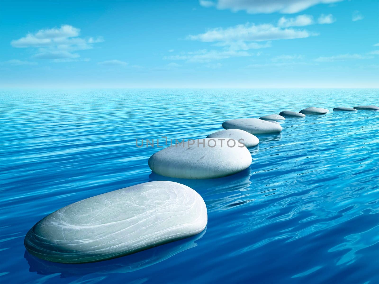 An image of some step stones in the blue sea