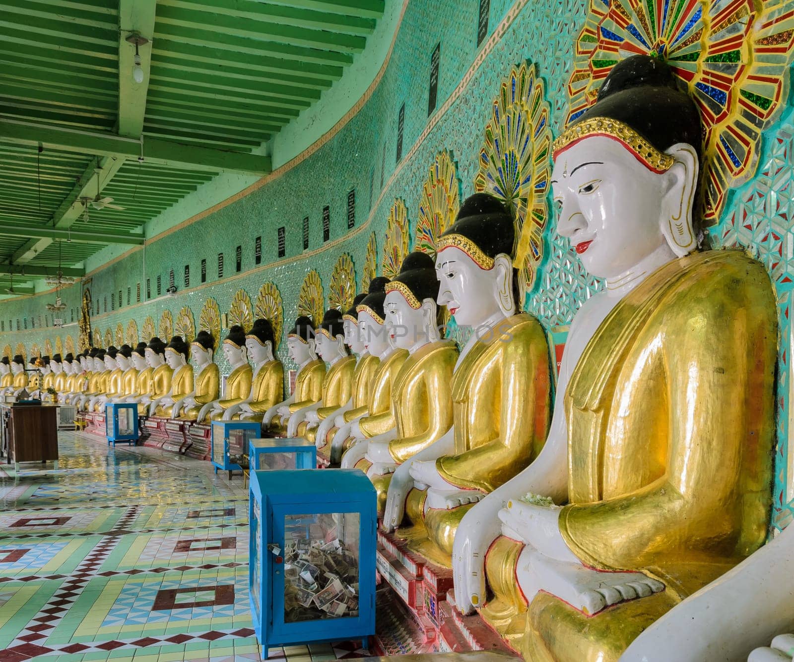 Buddha images at U min Thonze pagoda in Sagaing, Myanmar