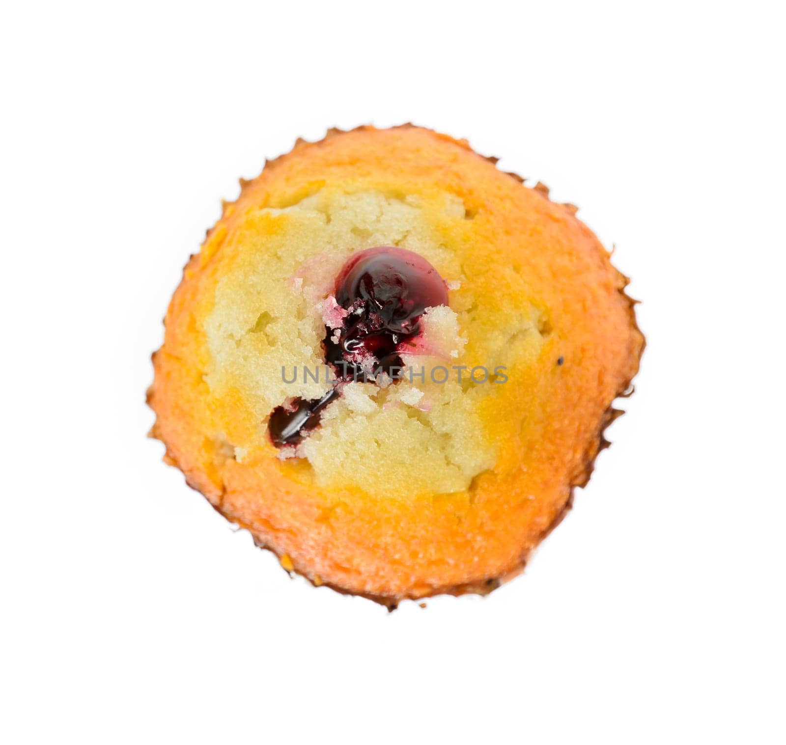 Top view of raspberry muffin