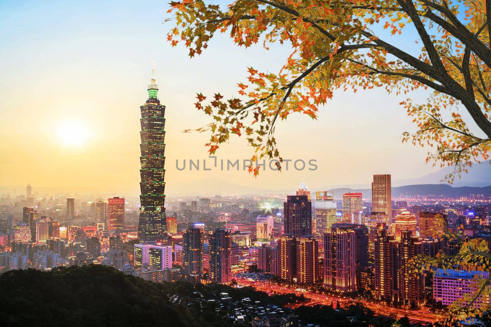 Taipei, Taiwan evening skyline for adv or others purpose use