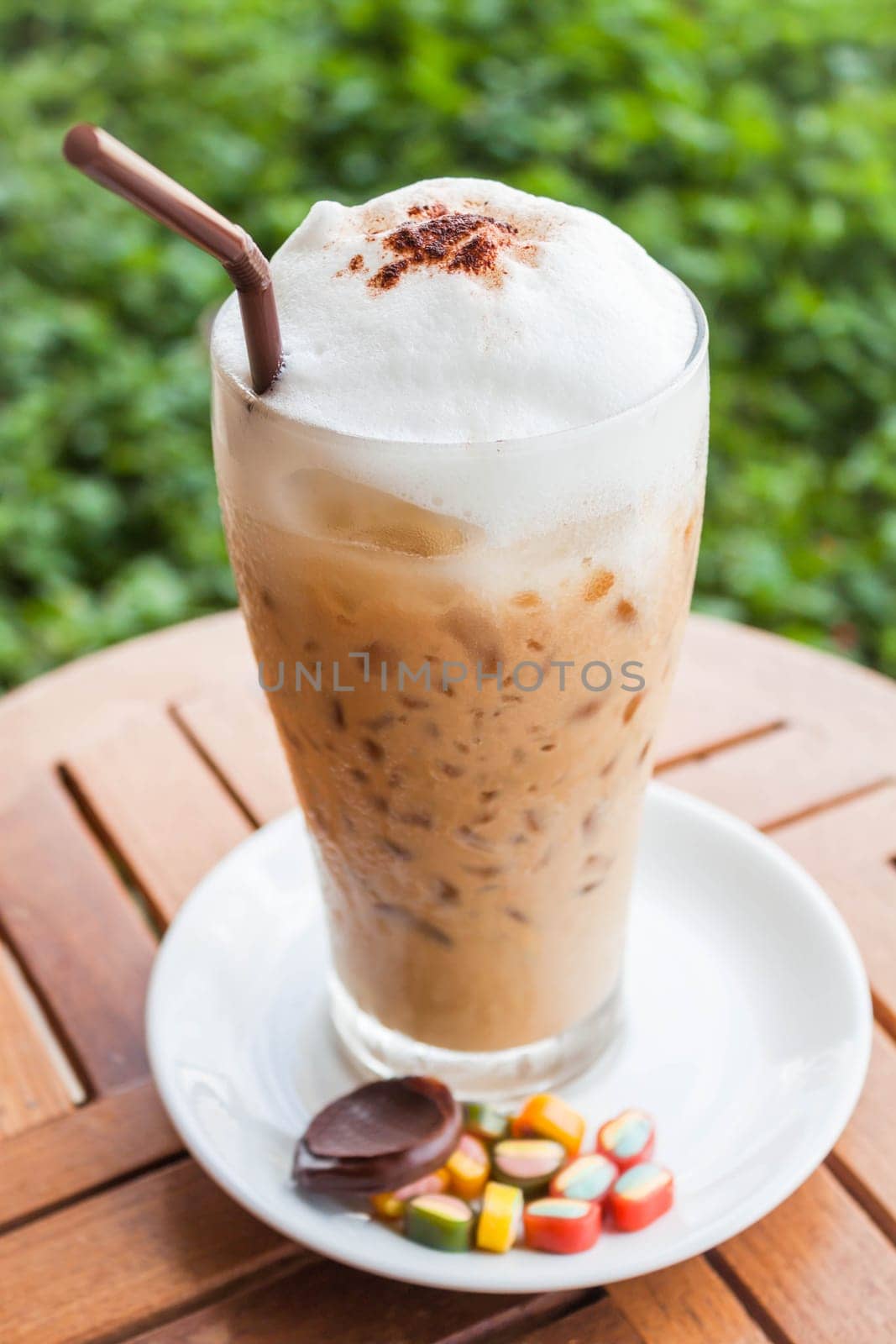 Refreshing iced milk espresso and some sweet