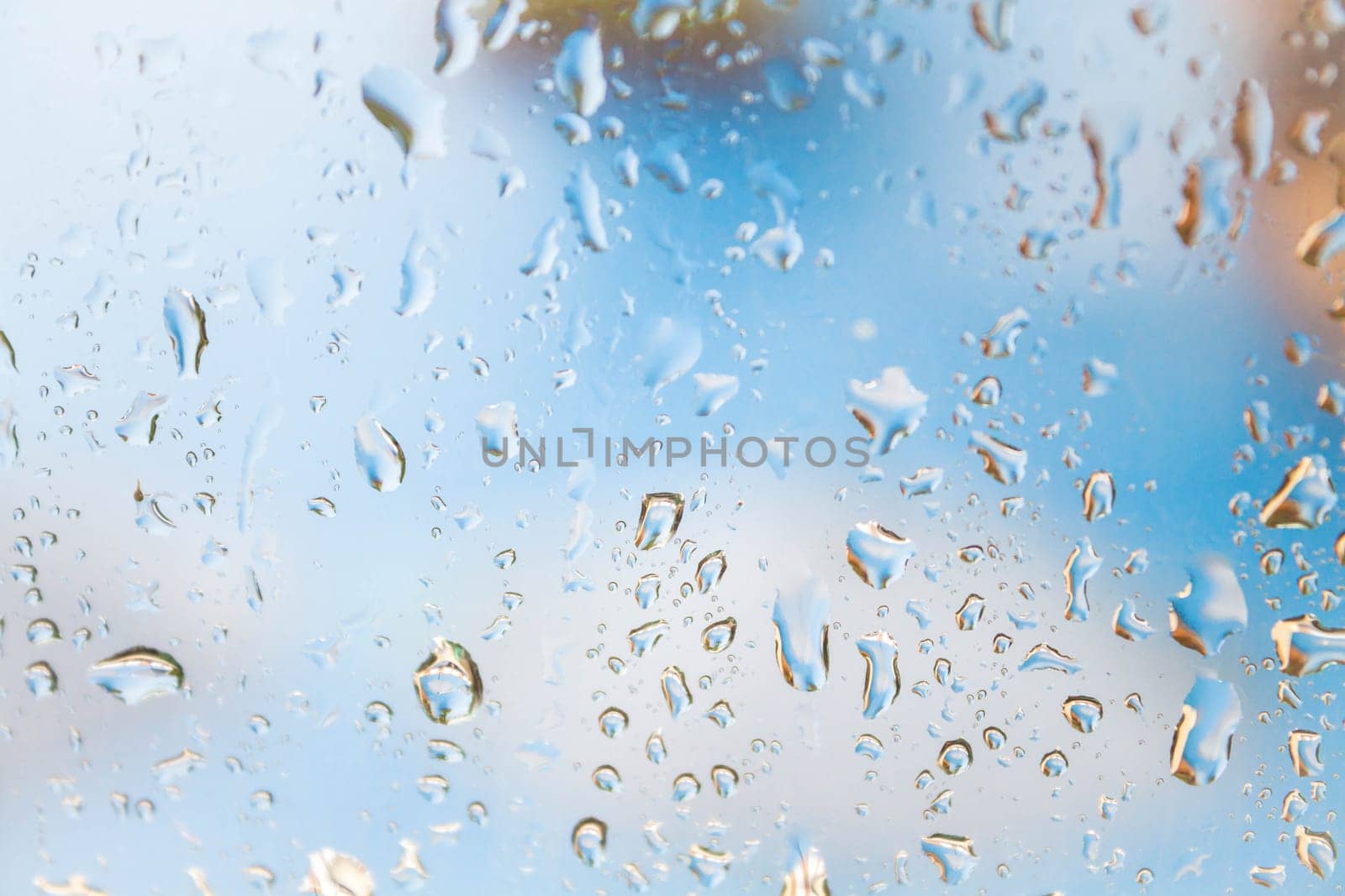 Veritable rain drops behind the window mirror